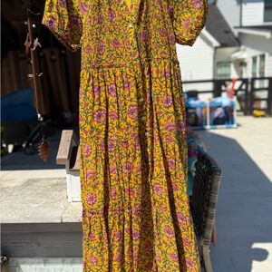 Uncle Frank Smocked Maxi Dress with Pockets and Puff Sleeves NWOT